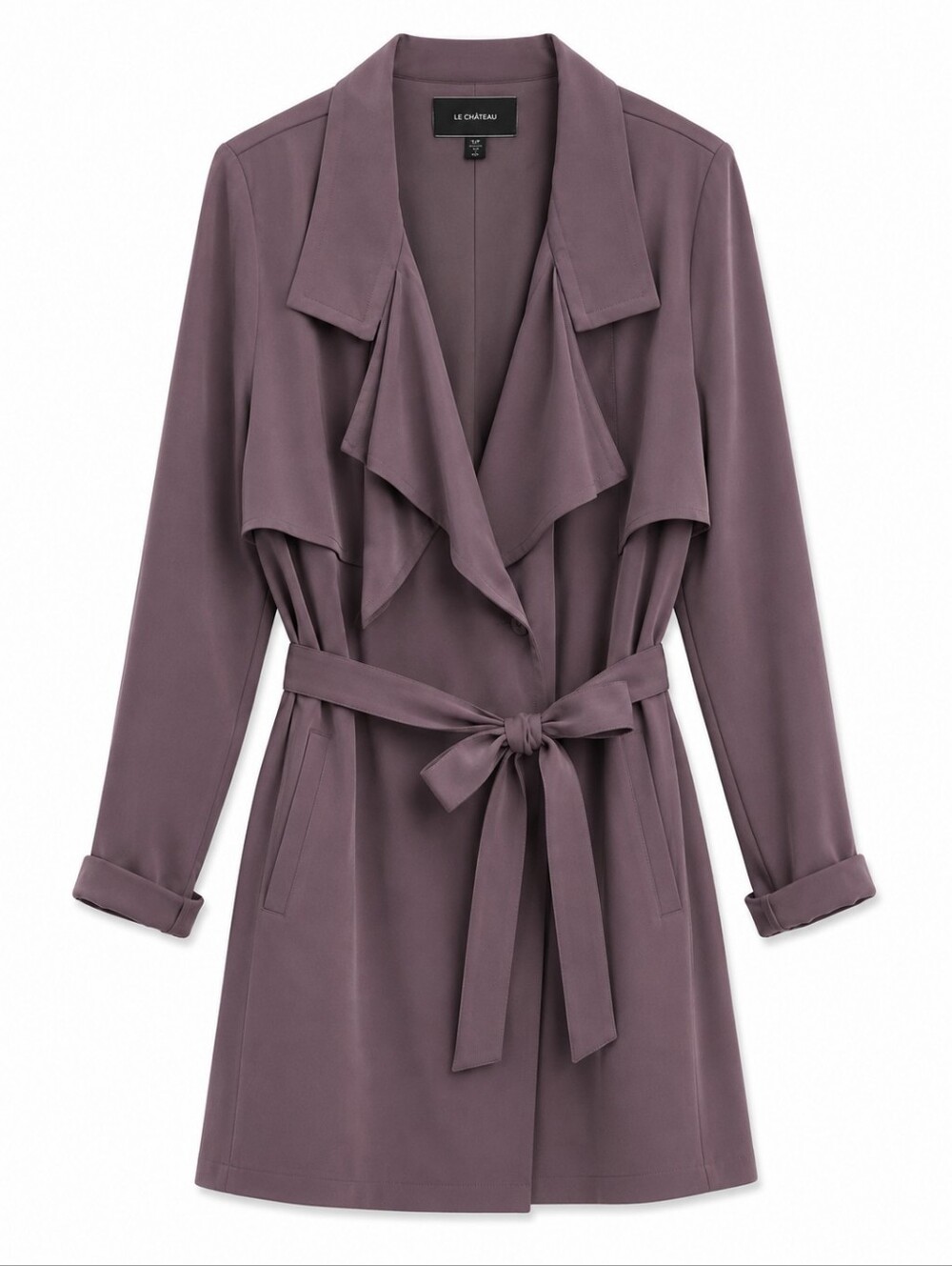 Le Château Draped Belted Jacket/Trench Coat – Mauve Dusty Purple | Size L
